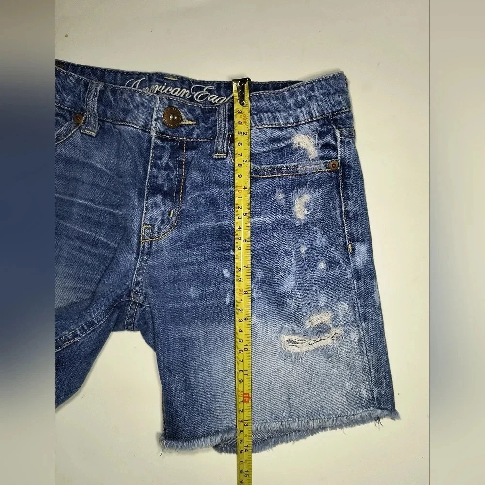 American Eagle Women's Distressed Blue Denim Jean Shorts, 2 - Picture 6 of 9